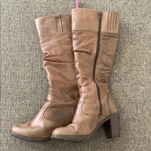 Antiqued finish styled, man made leather boots